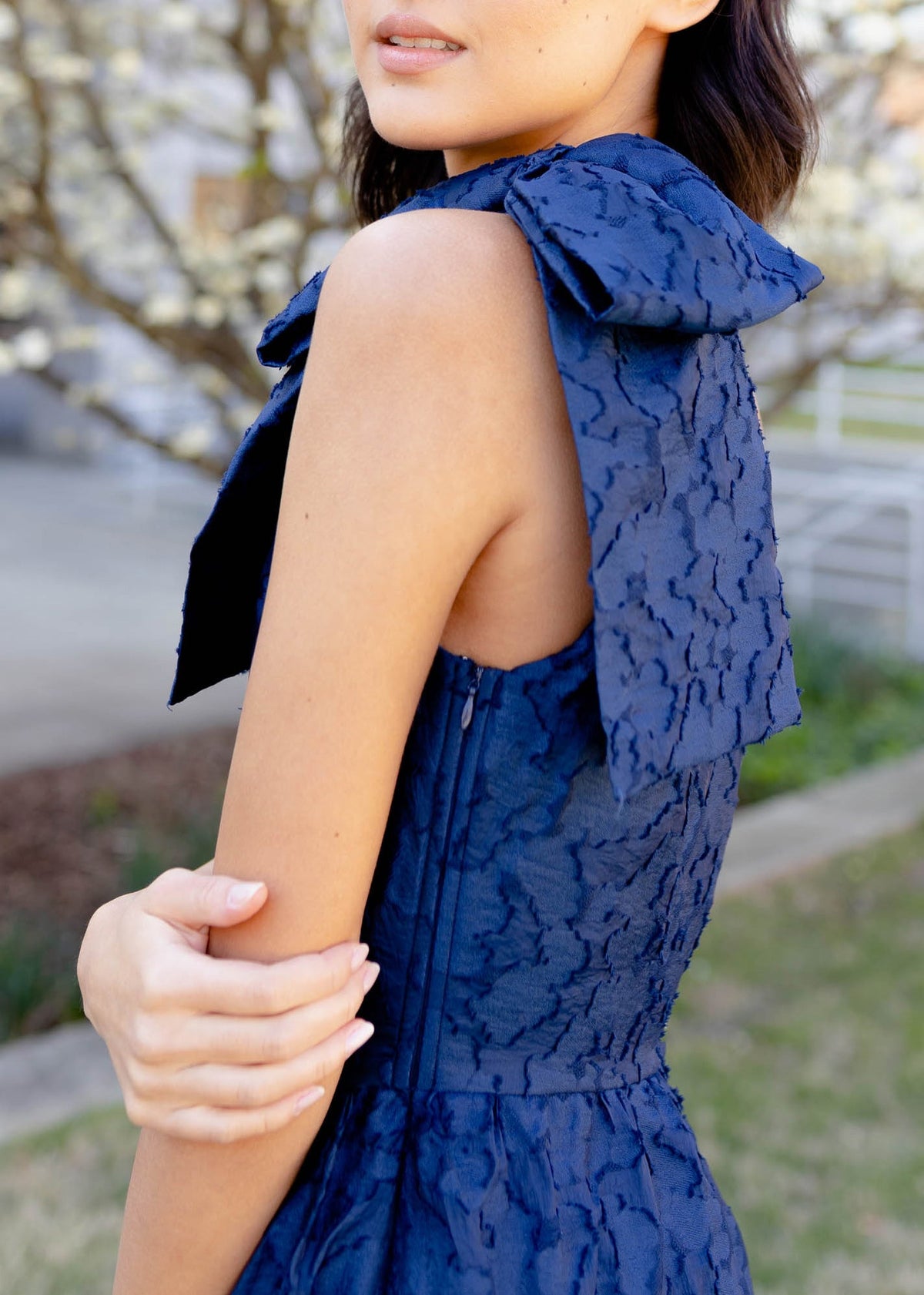 Caroline One-Shoulder Gown in Navy Organza