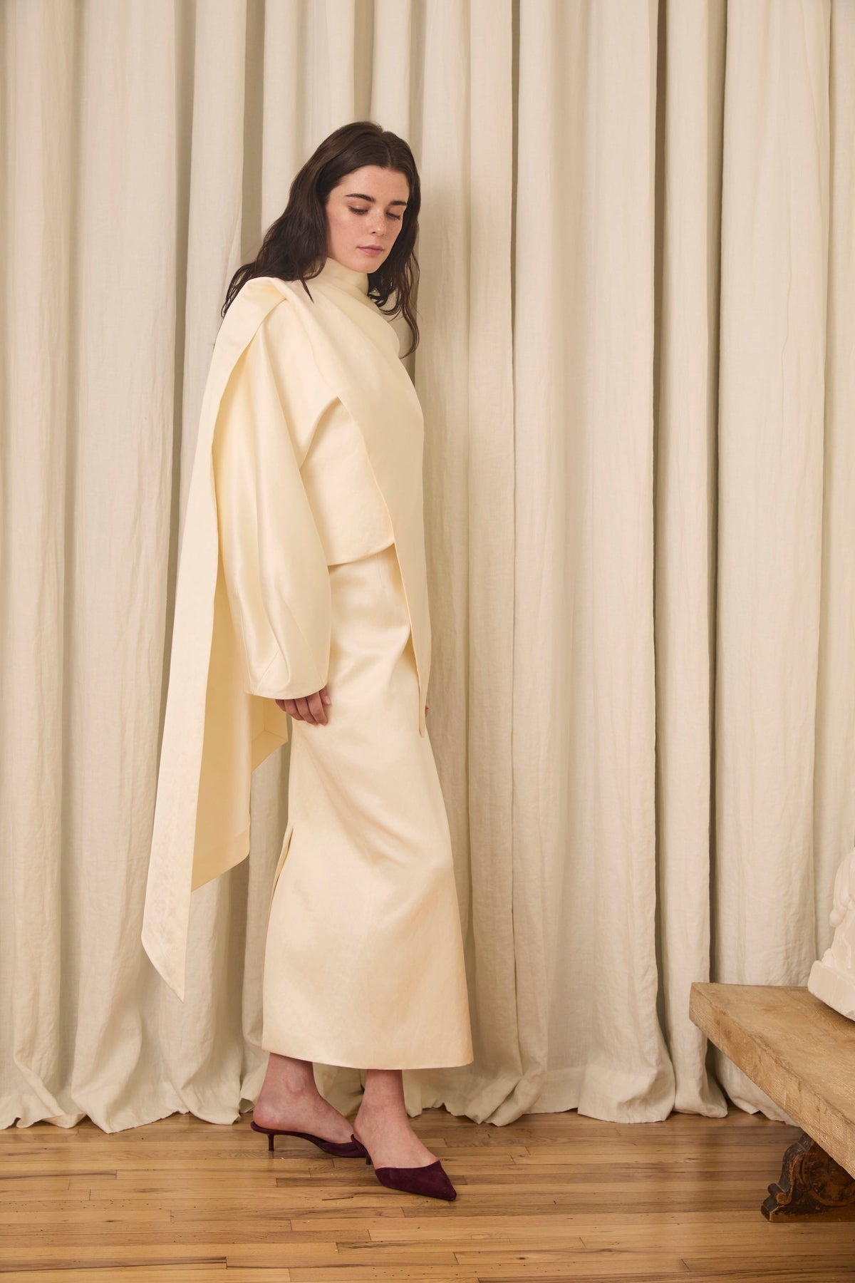 Amah Pencil Skirt in Fluid Satin