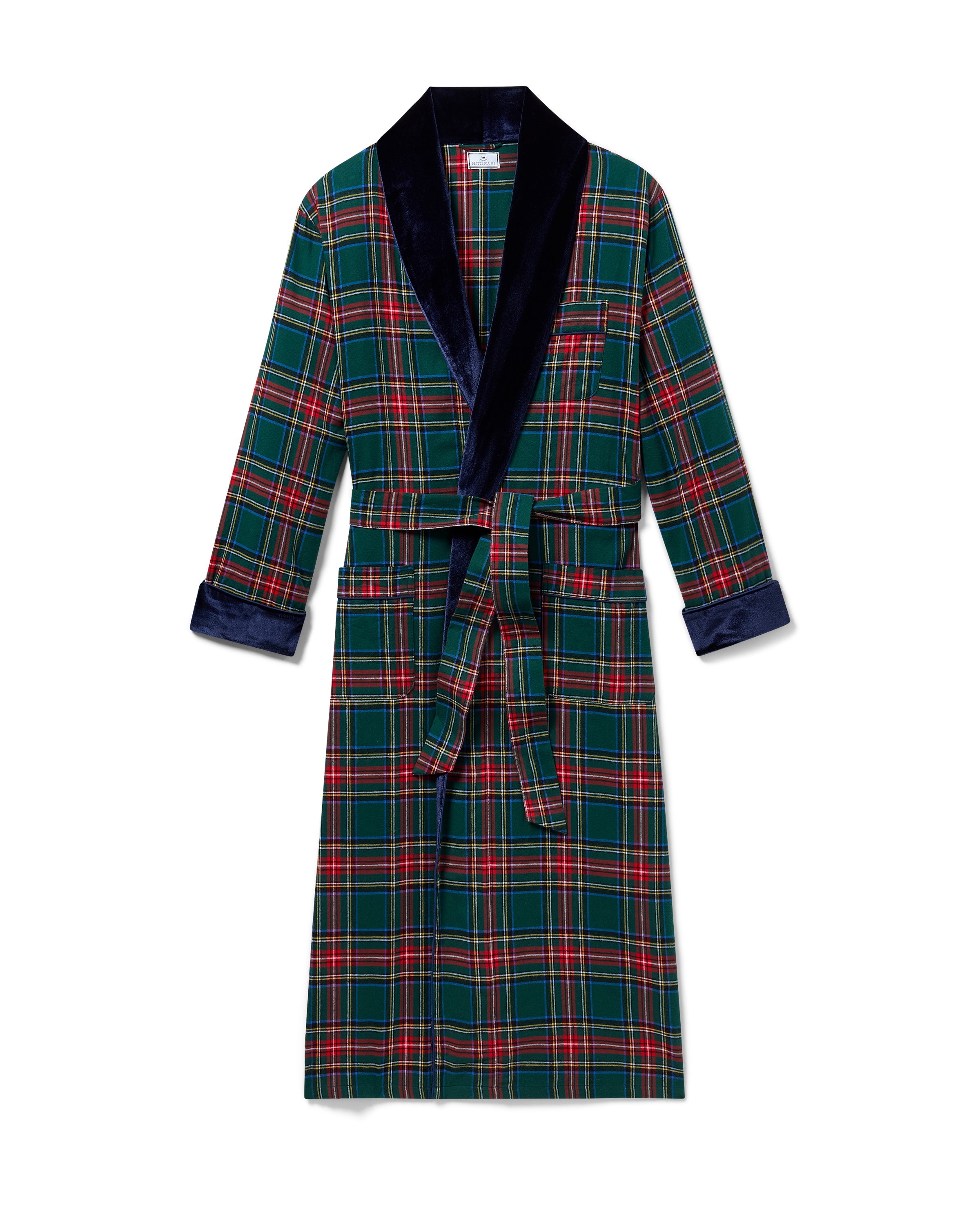 Men’s Brushed Twill Velvet Trim Robe in Kensington Tartan