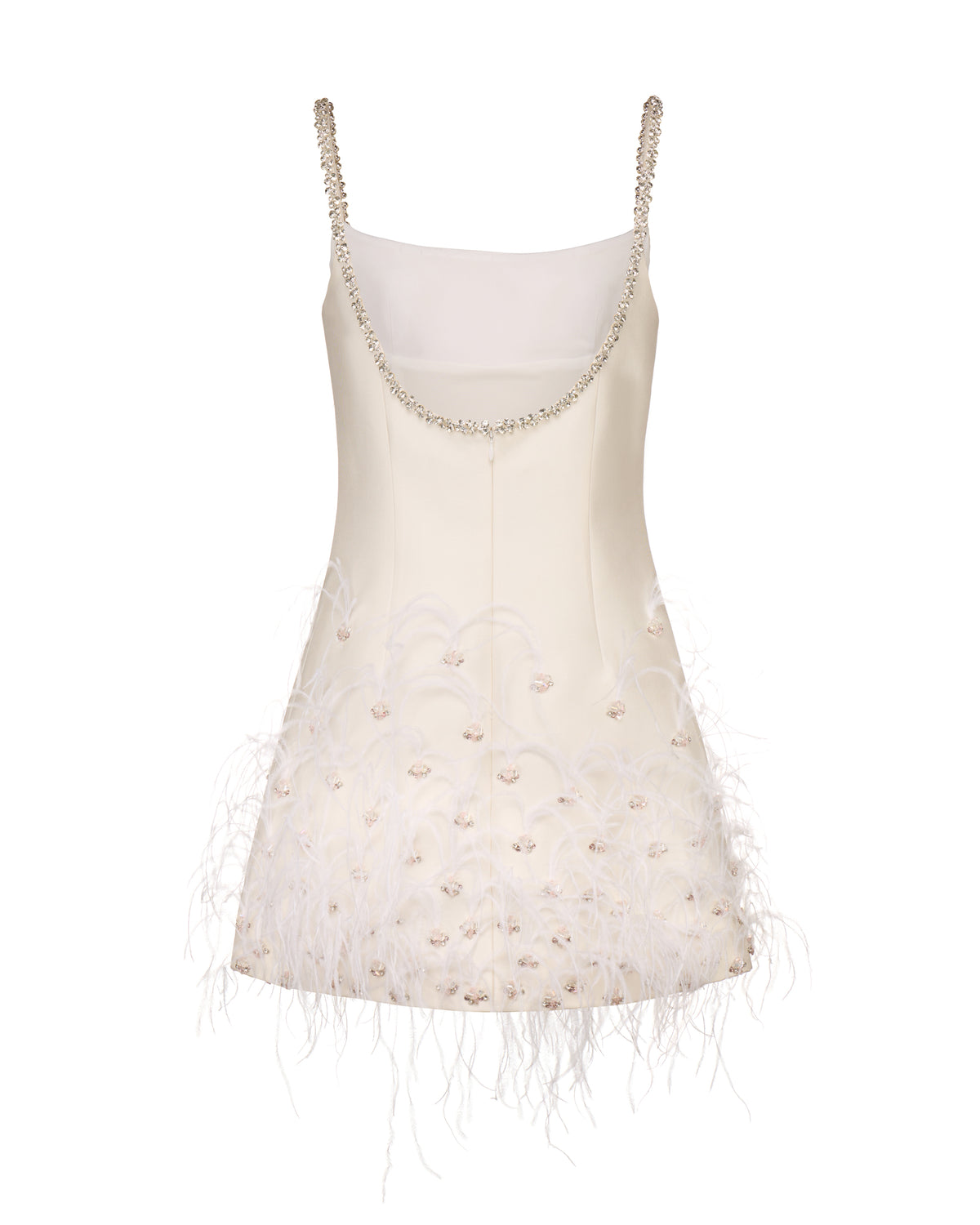 OTM Exclusive: Stella Dress in Ivory Silk Wool with Ostrich Feathers