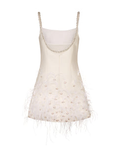 OTM Exclusive: Stella Dress in Ivory Silk Wool with Ostrich Feathers