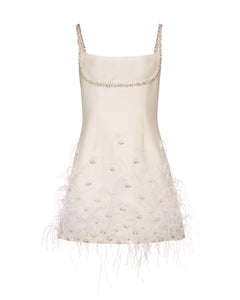 OTM Exclusive: Stella Dress in Ivory Silk Wool with Ostrich Feathers