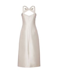 OTM Exclusive: Delphine Dress in Ivory Silk Wool with Ivory Meadow Embellishment