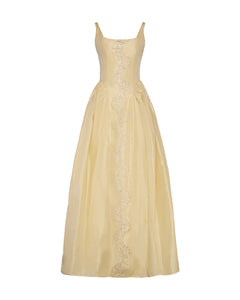 Antoinette Dress in Butter Yellow Taffeta with Ribbon Embroidery