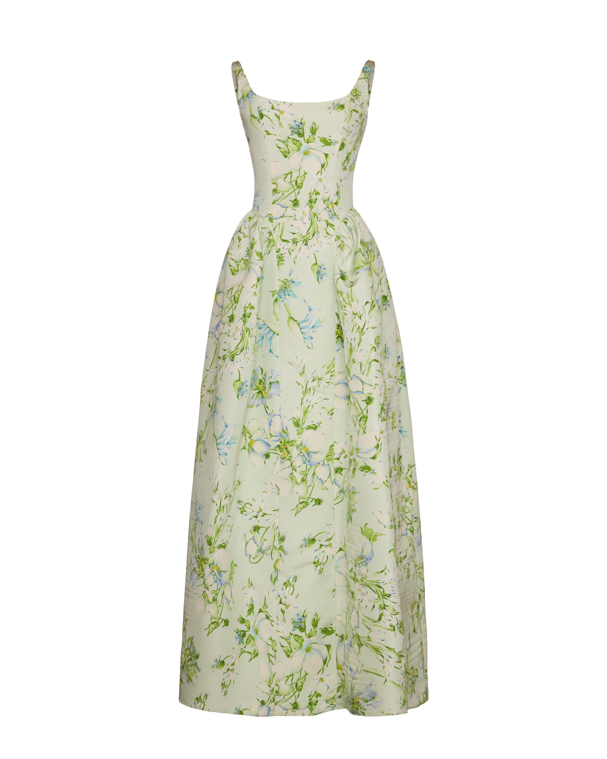 Antoinette Dress in Celadon Bloom Silk Faille