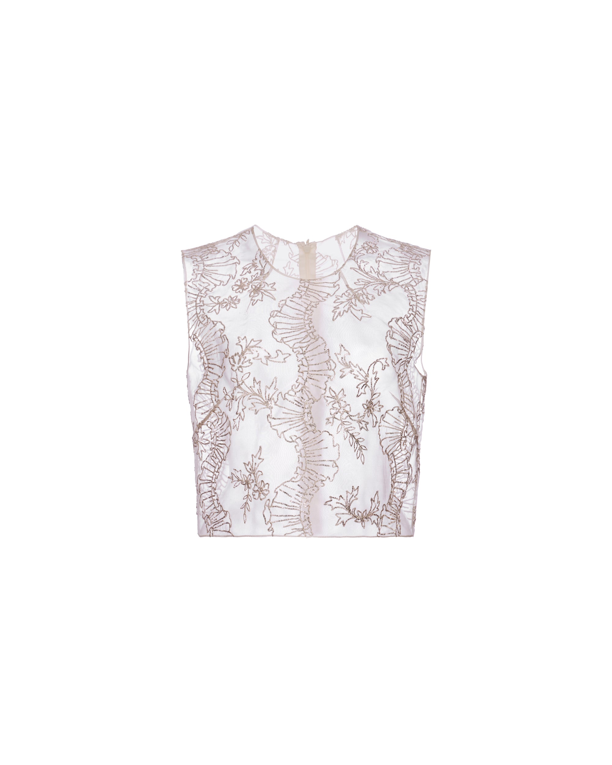 Laurence Top in Ivory Organza with Ribbon Embroidery