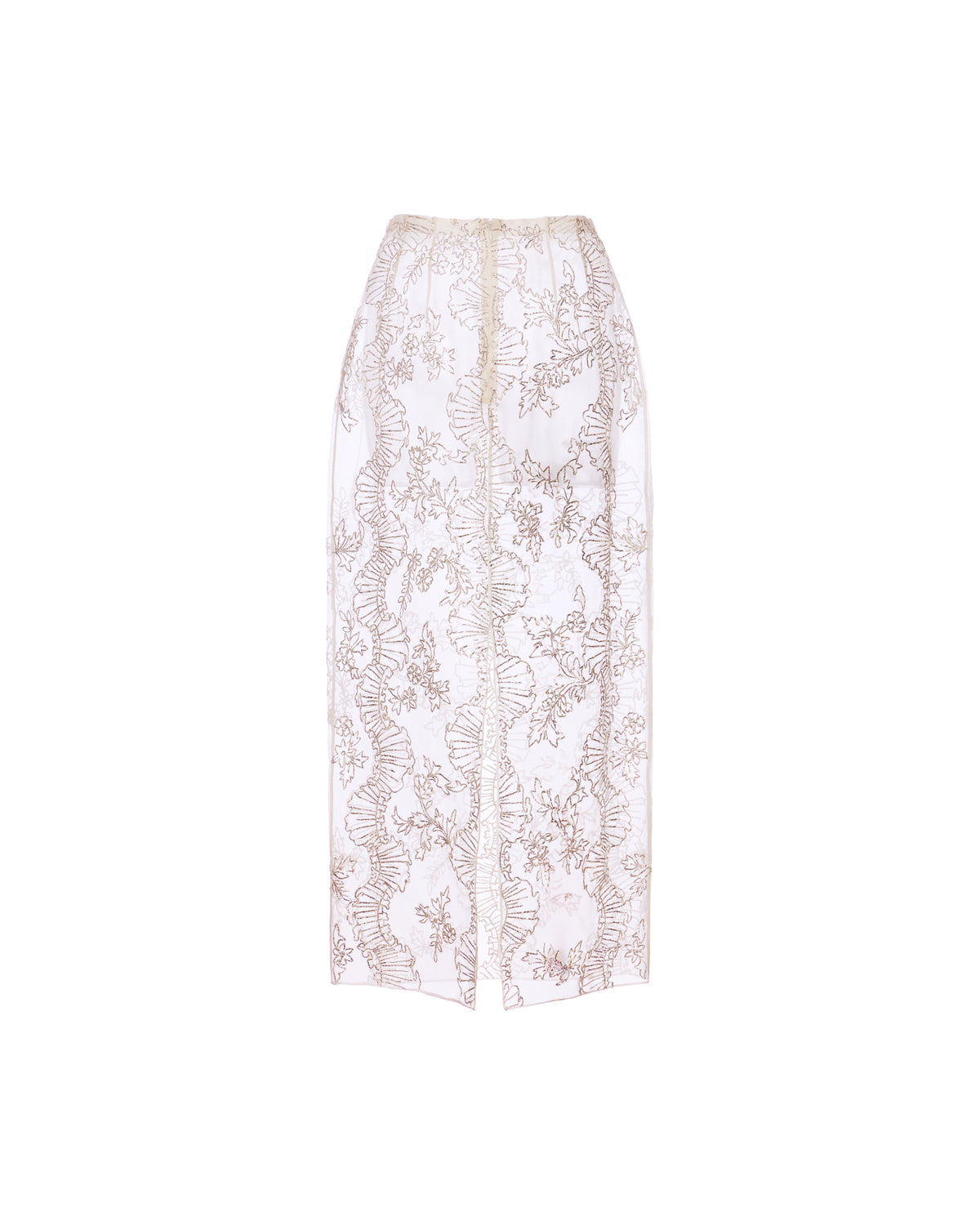 Effie Pencil Skirt in Ivory Organza with Ribbon Embroidery