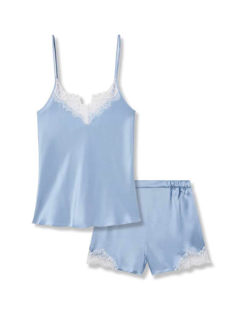 Women’s Silk Lace Cami Short Set in Periwinkle