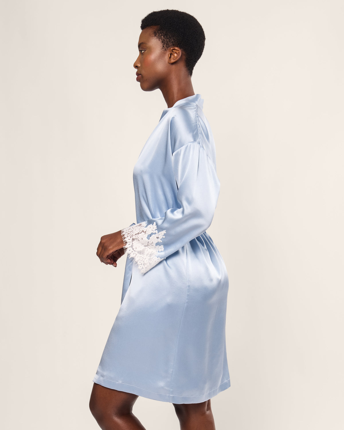 Women’s Silk Lace Robe in Periwinkle