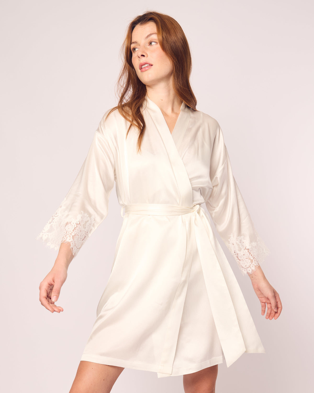 Women’s Silk Lace Robe in White