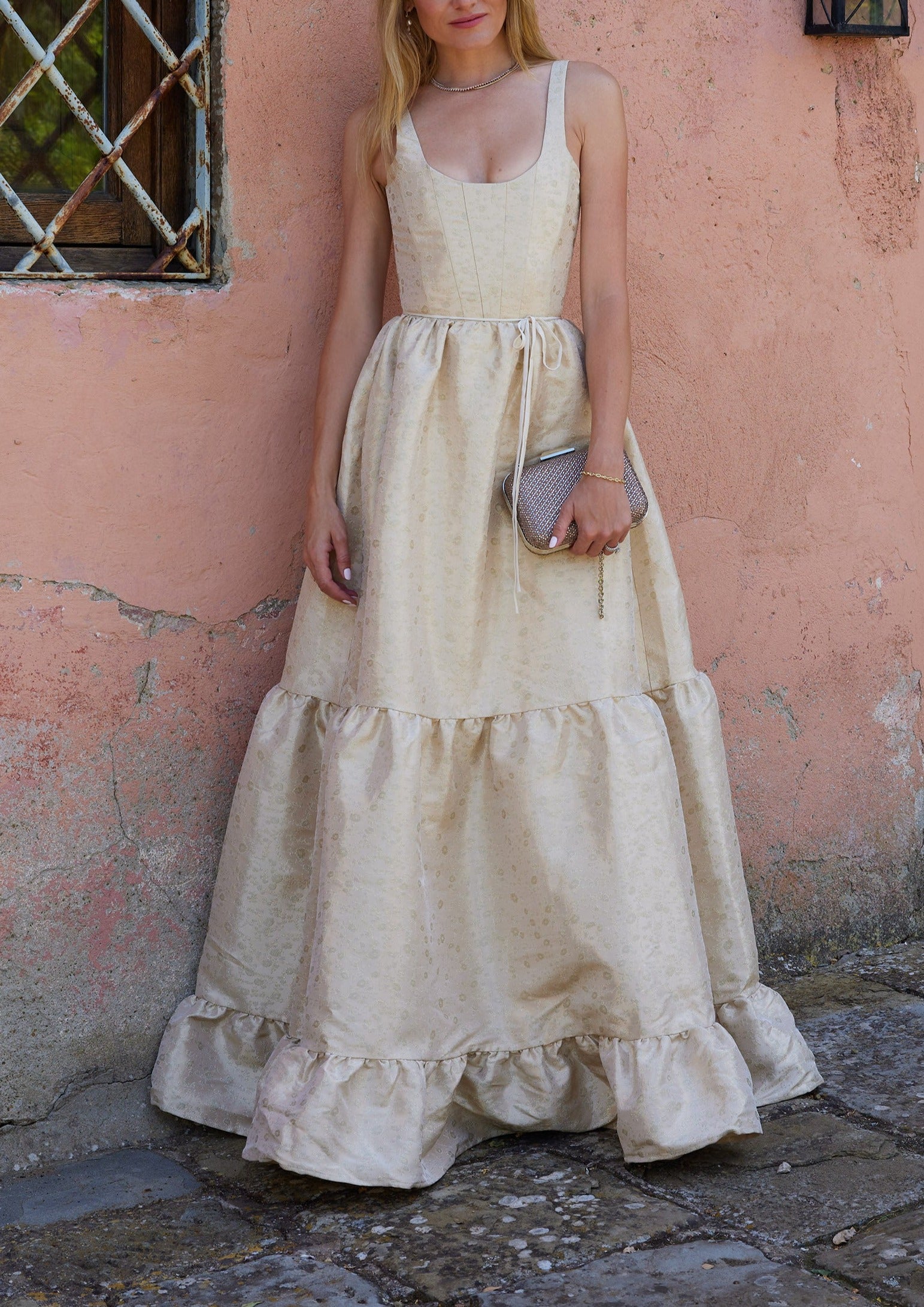 The Avery Dress in Taupe Duchess