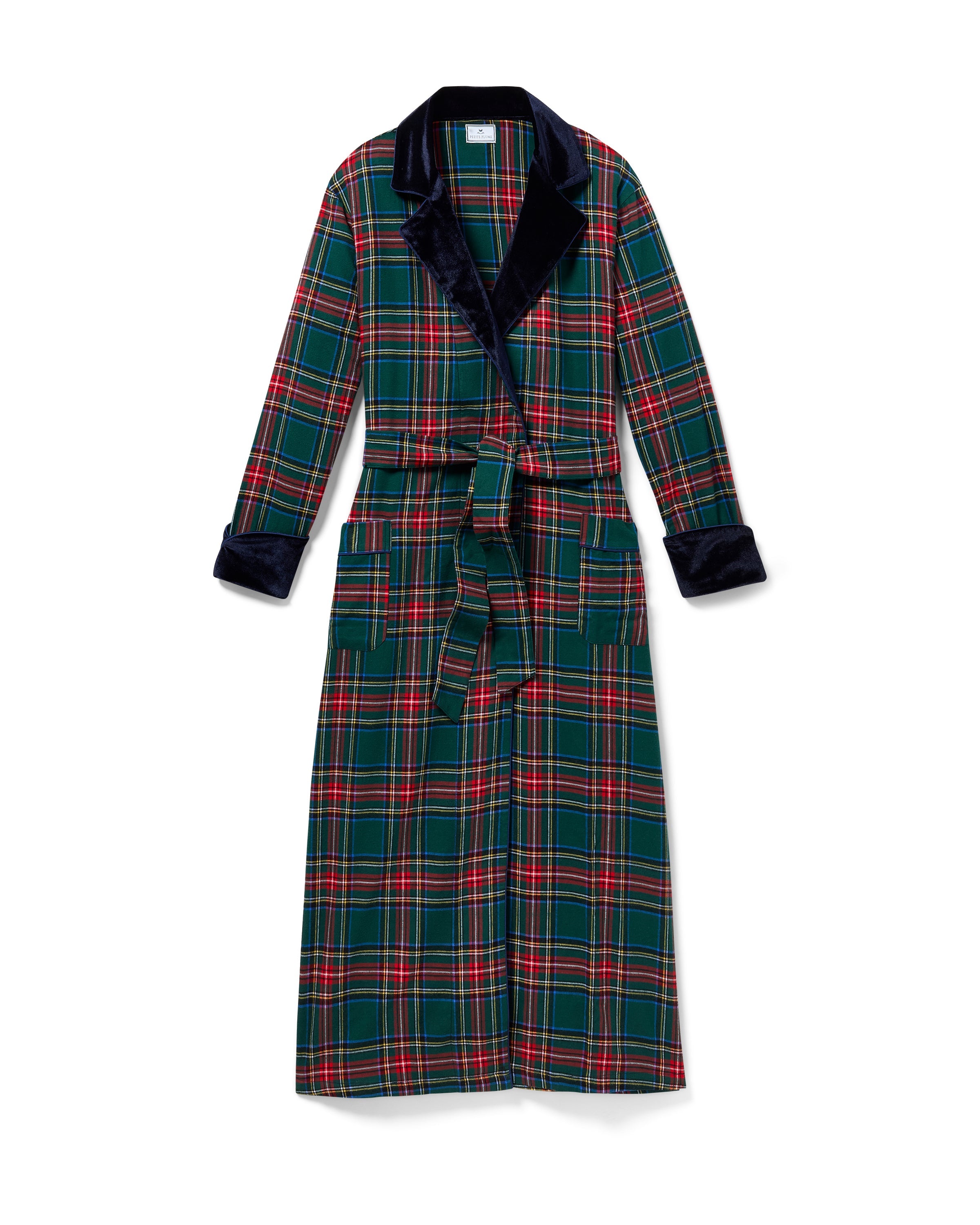 Women’s Brushed Twill Velvet Trim Robe in Kensington Tartan