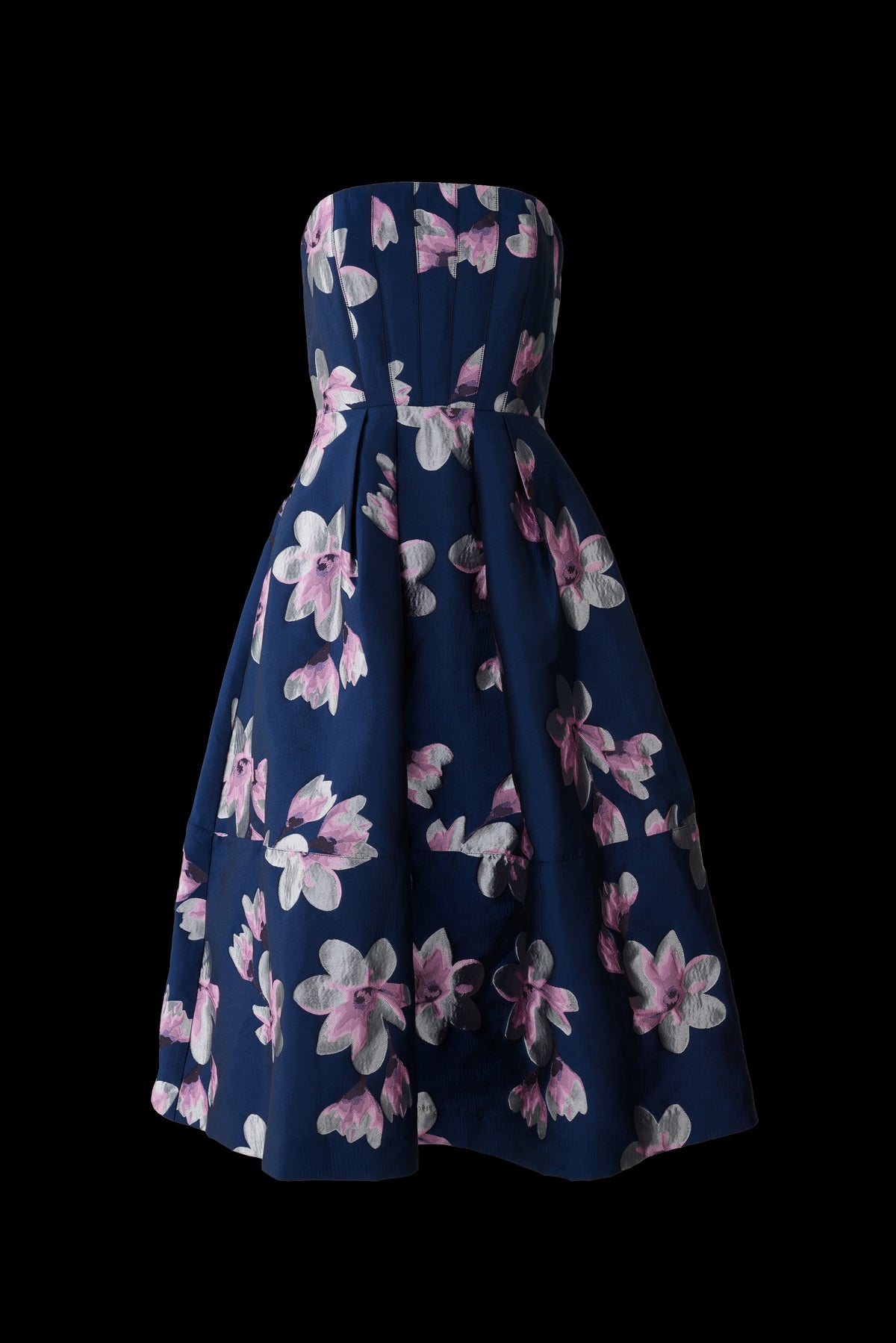 Catherine Dress Blue Plumeria Jacquard