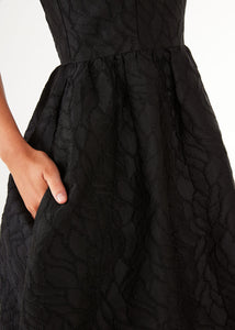 Victoria Dress Black Textured Satin Jacquard