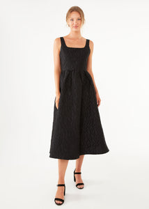 Victoria Dress Black Textured Satin Jacquard