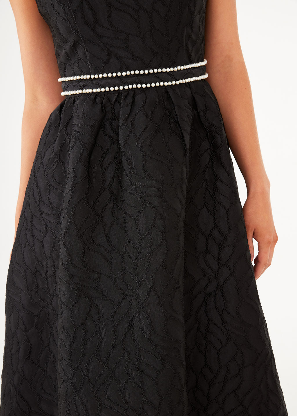 Victoria Dress Black Textured Satin Jacquard