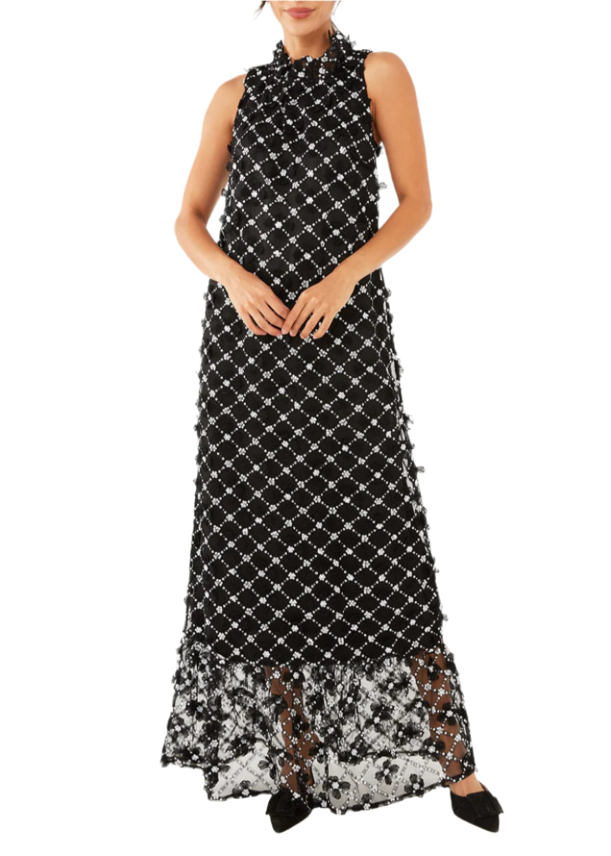 Camille Gown Black Sequin Lattice Lace