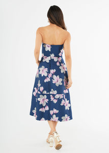 Catherine Dress Blue Plumeria Jacquard