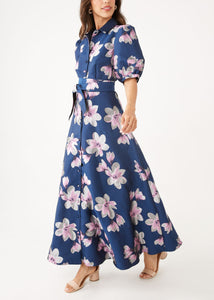 Charlotte Gown Blue Plumeria Jacquard