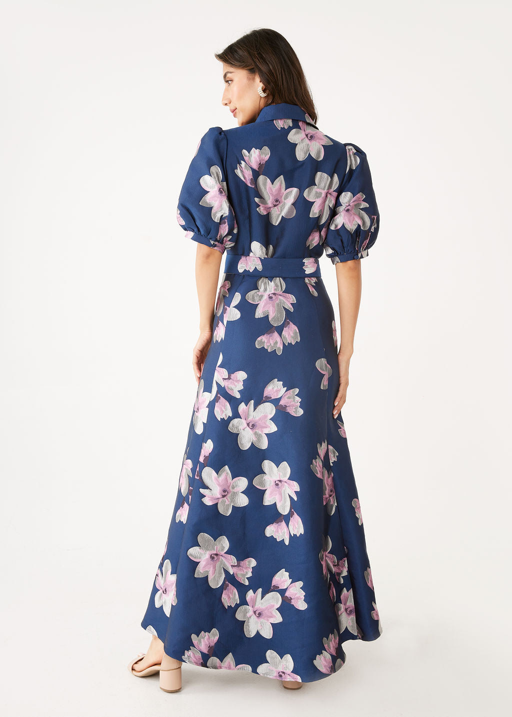 Charlotte Gown Blue Plumeria Jacquard