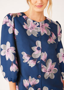 Ellen Dress Blue Plumeria Jacquard