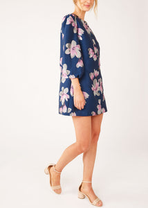 Ellen Dress Blue Plumeria Jacquard