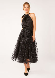 Sue Skirt Black Floral Applique Tulle