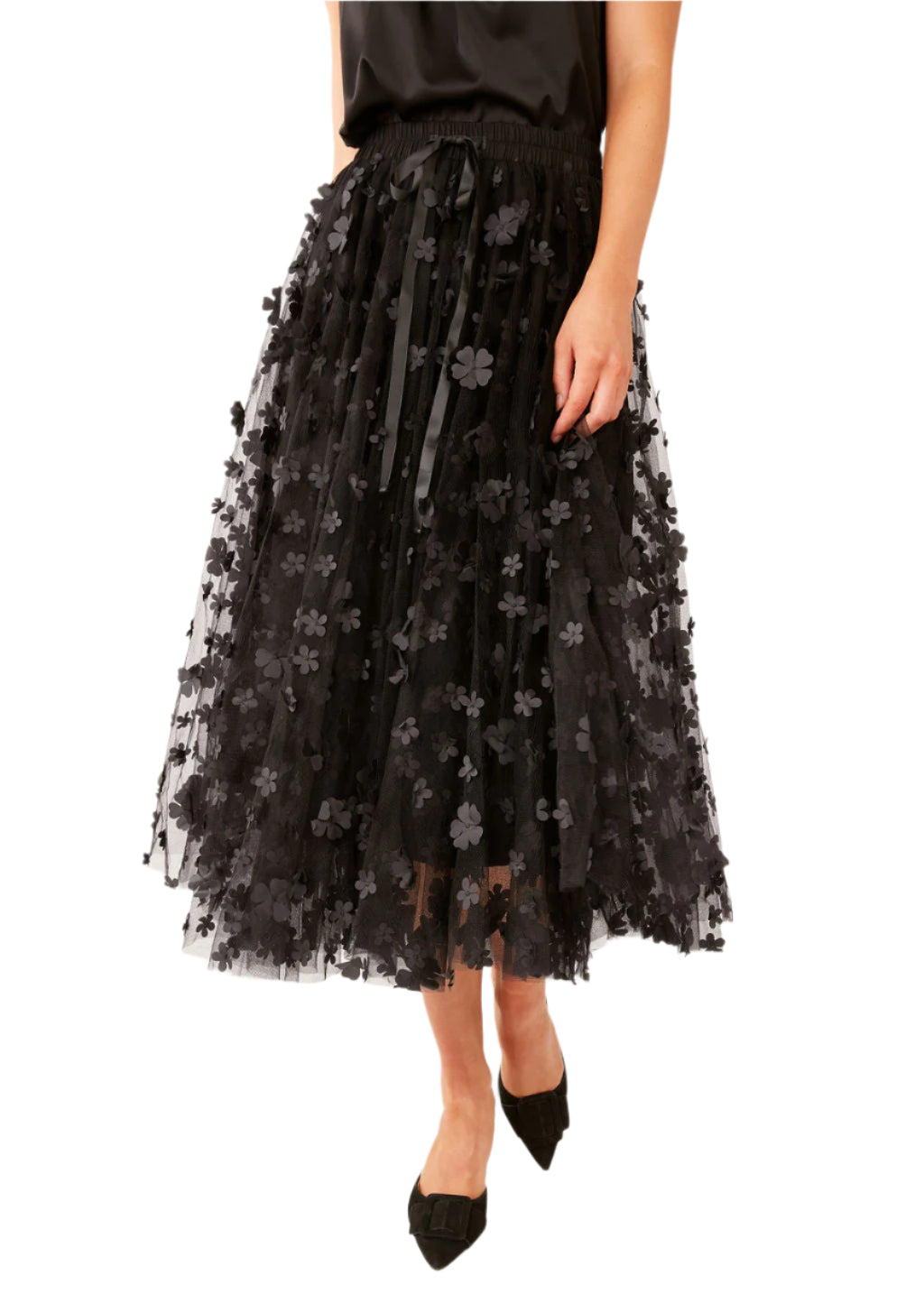 Sue Skirt Black Floral Applique Tulle