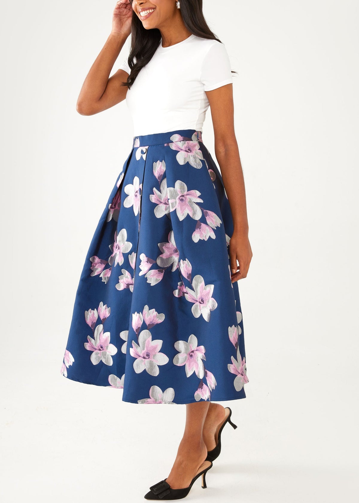 Eden Skirt Blue Plumeria Jacquard