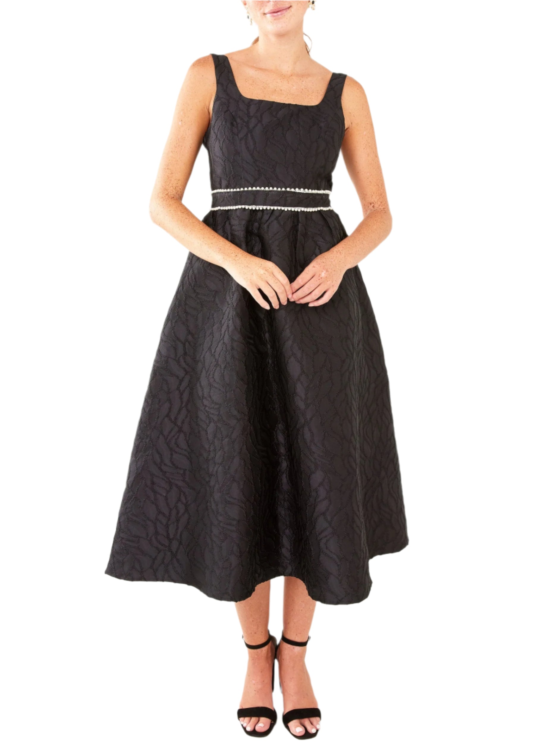 Victoria Dress Black Textured Satin Jacquard