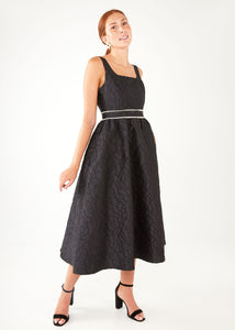 Victoria Dress Black Textured Satin Jacquard