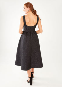 Victoria Dress Black Textured Satin Jacquard