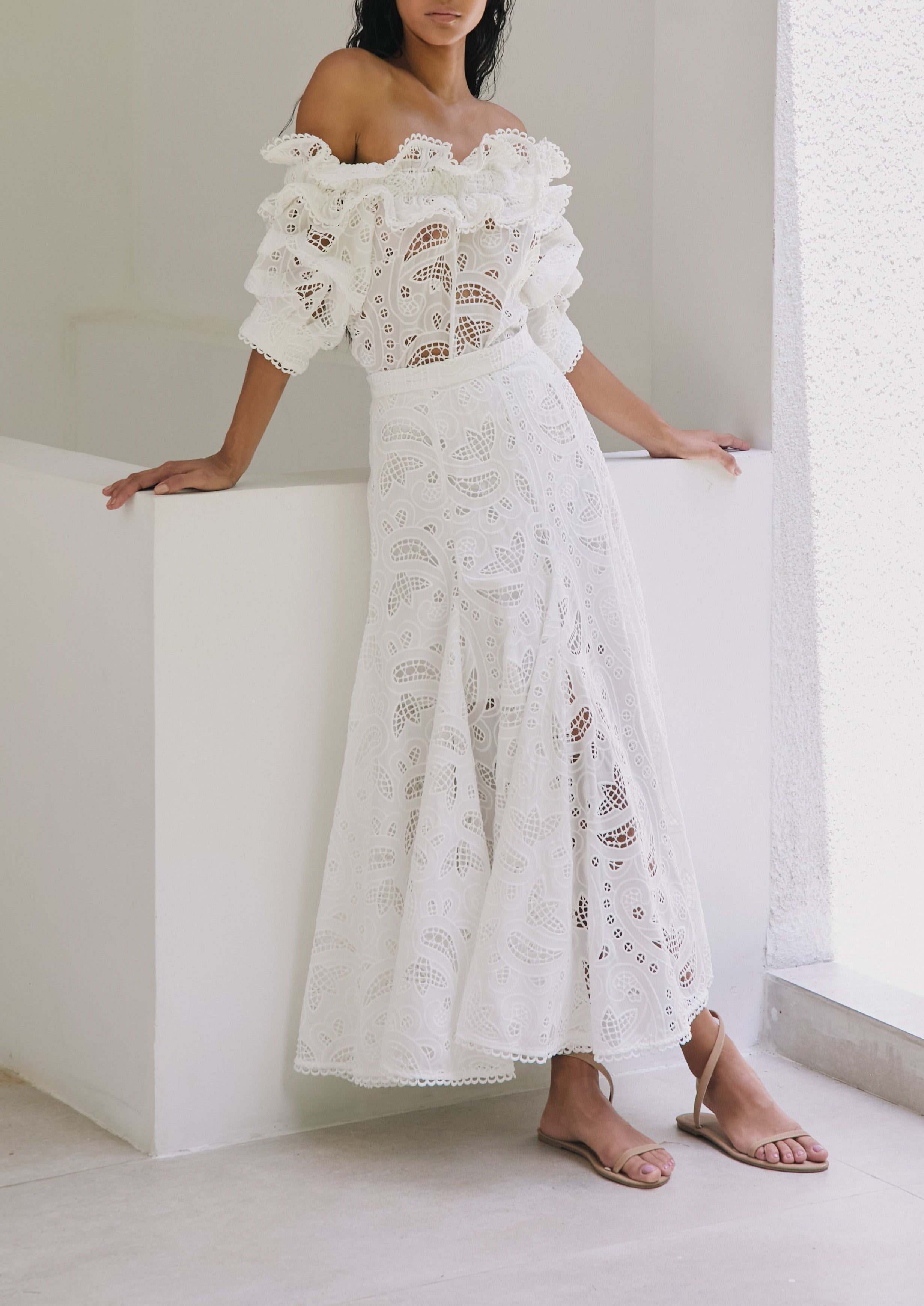 LA BOTANICA SKIRT IN WHITE EYELET - No Pise La Grama Web