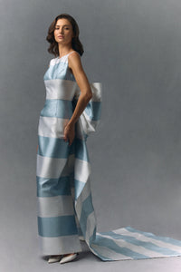 Holly Sleeveless Silk and Wool Column Gown with Bow Train