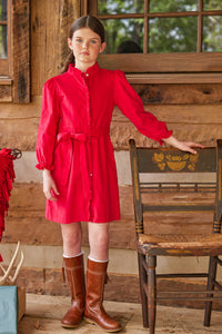 Little English traditional children's clothing, Allie dress in red corduroy for little girl 