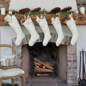 Rustic Alpaca Christmas Stockings Above the Fireplace