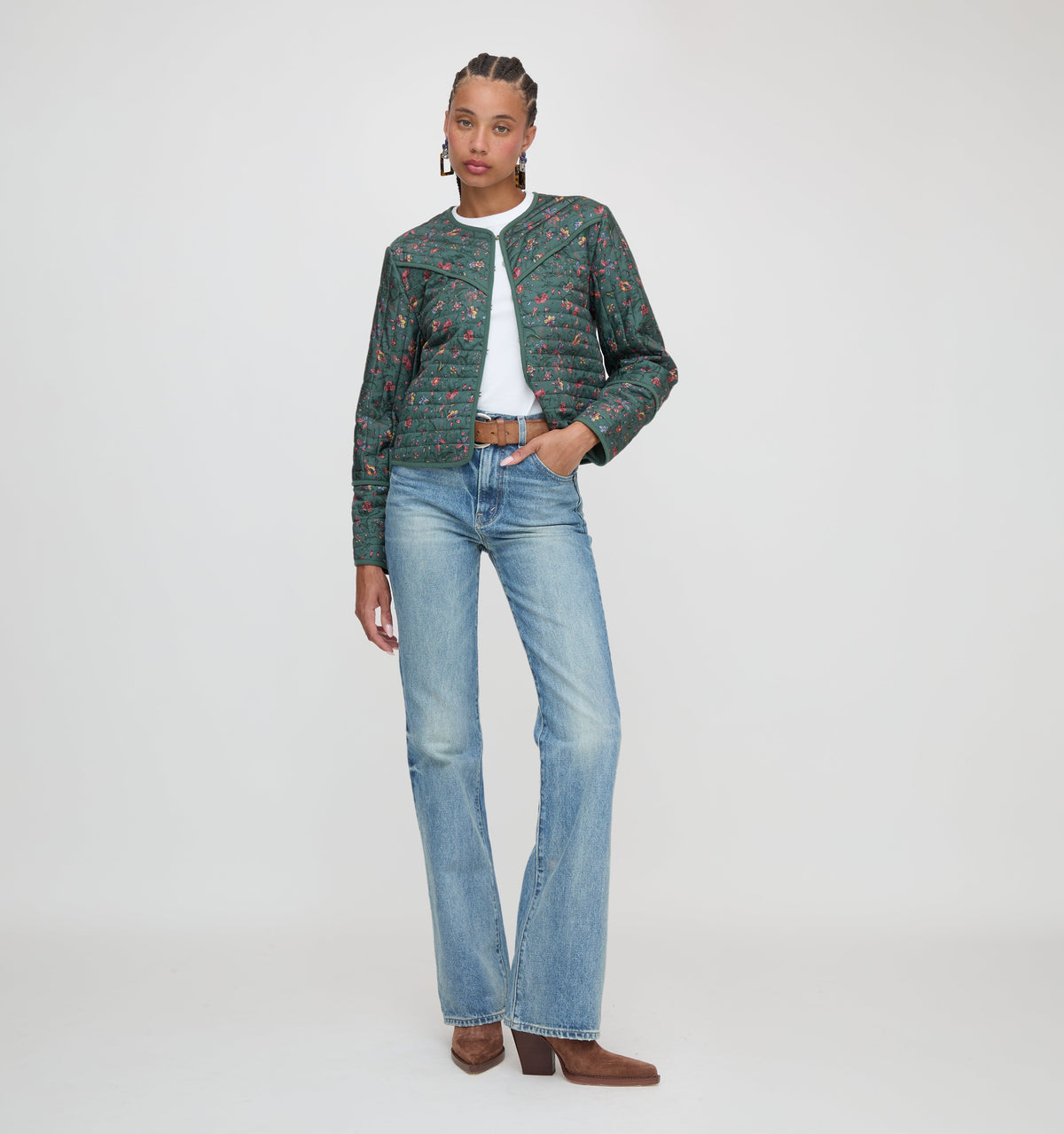 The Amari Quilted Jacket in Bottle Green Fleur Chintz