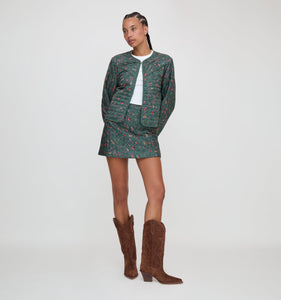 The Amari Quilted Jacket in Bottle Green Fleur Chintz