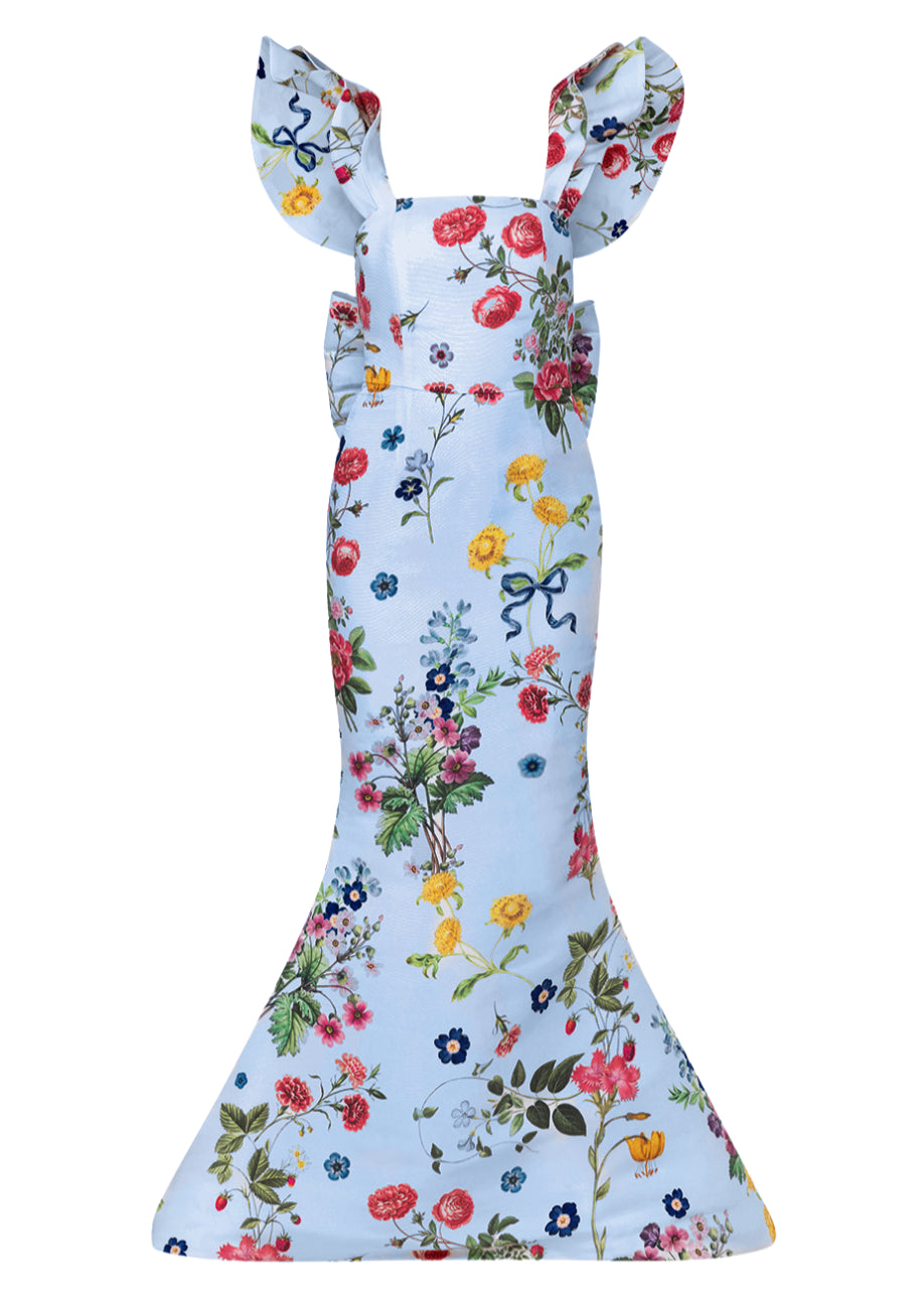 Amélie Sky Floral Silk Faille Mermaid Gown