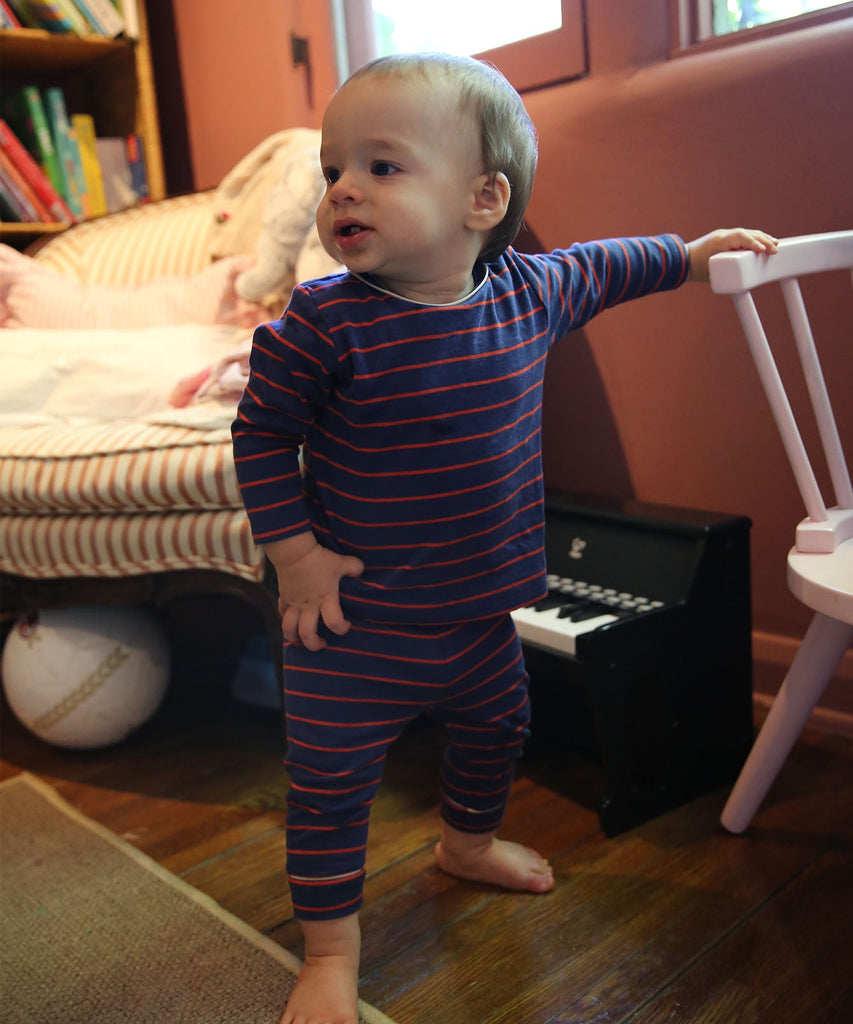 Andy Baby Legging in Navy Fine Stripe
