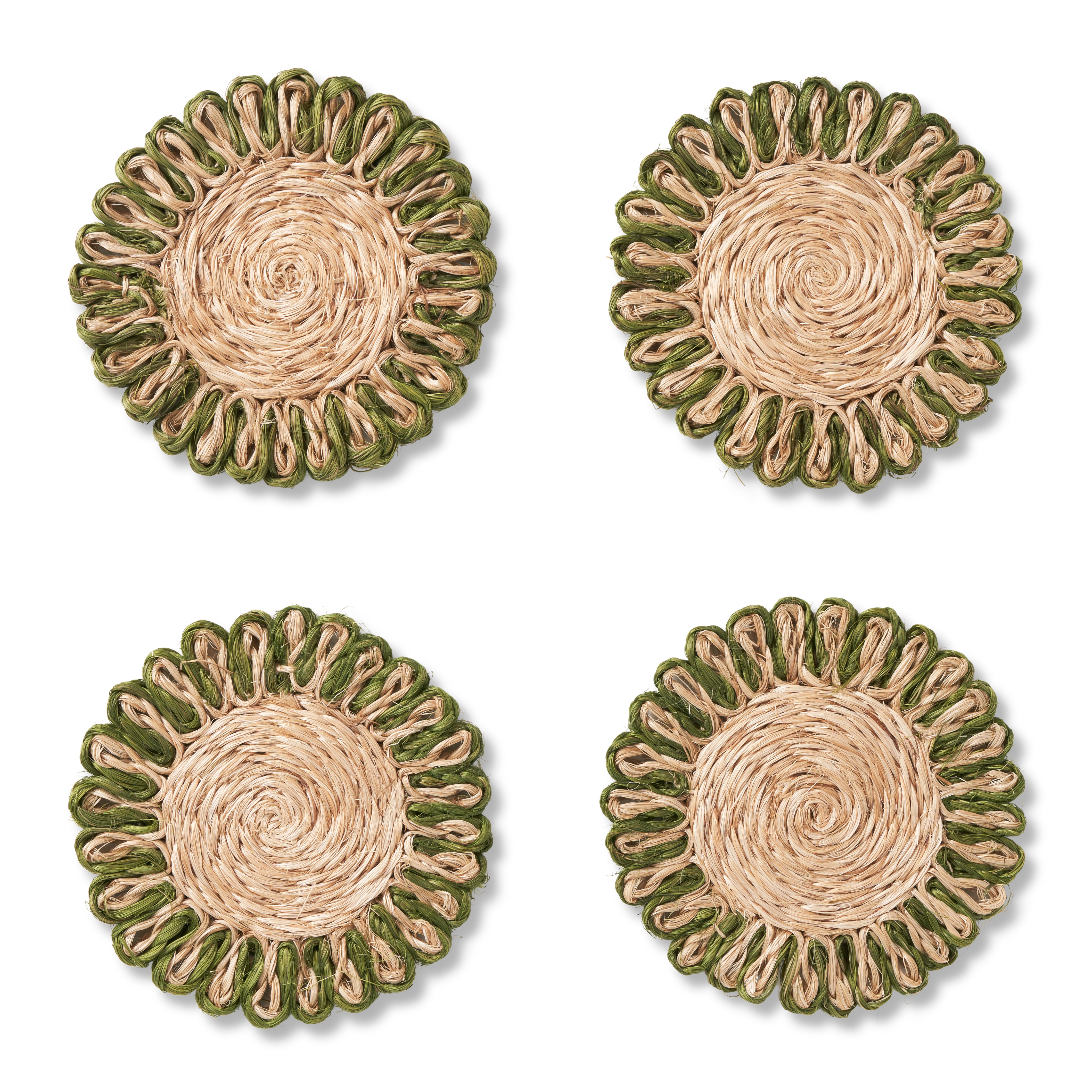 Annisa Straw Coasters in  Natural & Green, Set of 4