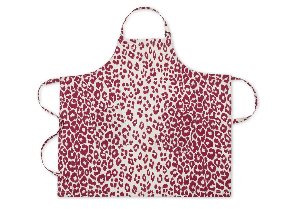 Matouk Schumacher Linen Apron in Iconic Leopard Crimson