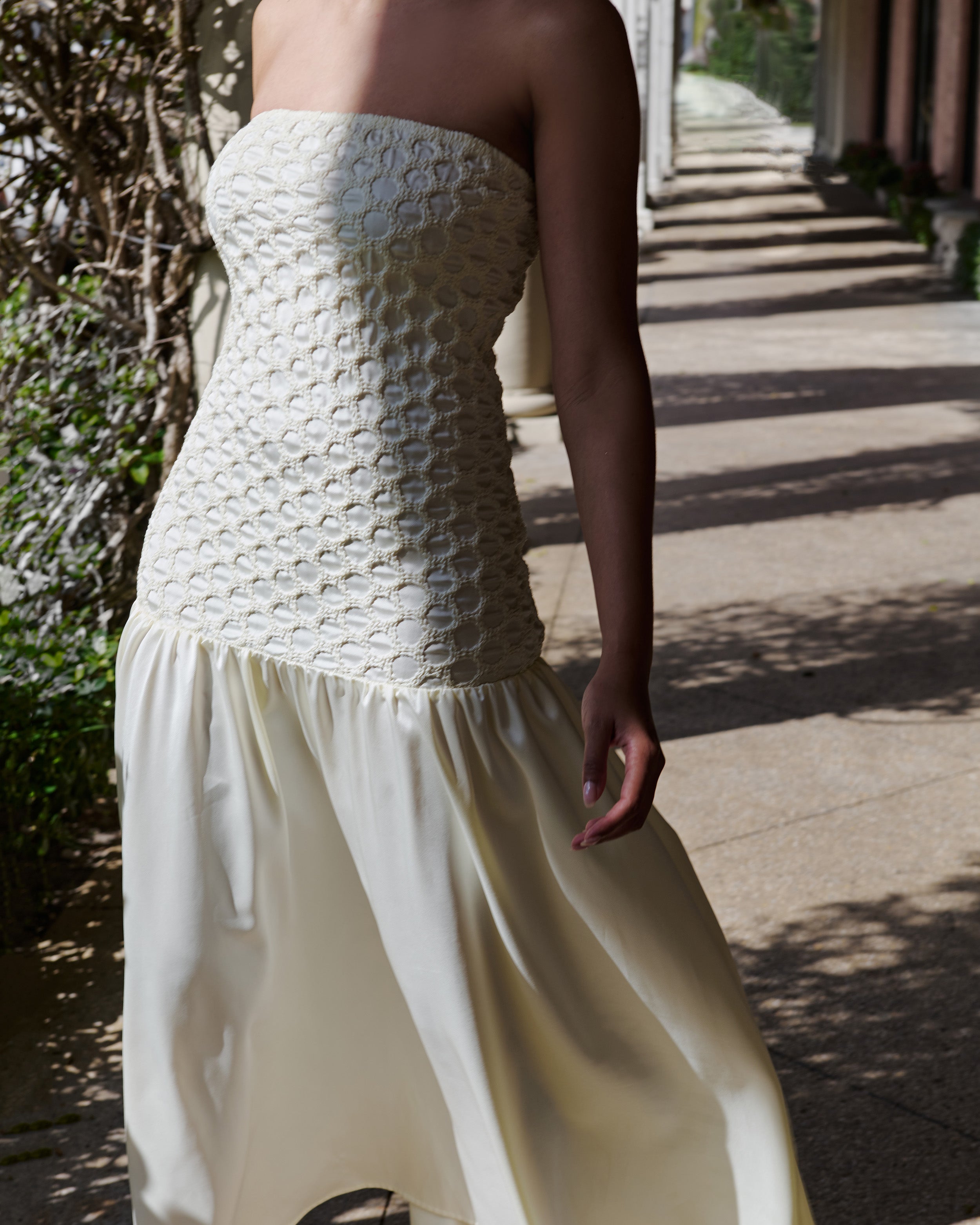 Mellow Yellow Strapless Smocked Parlour Dress - Arianne Elmy