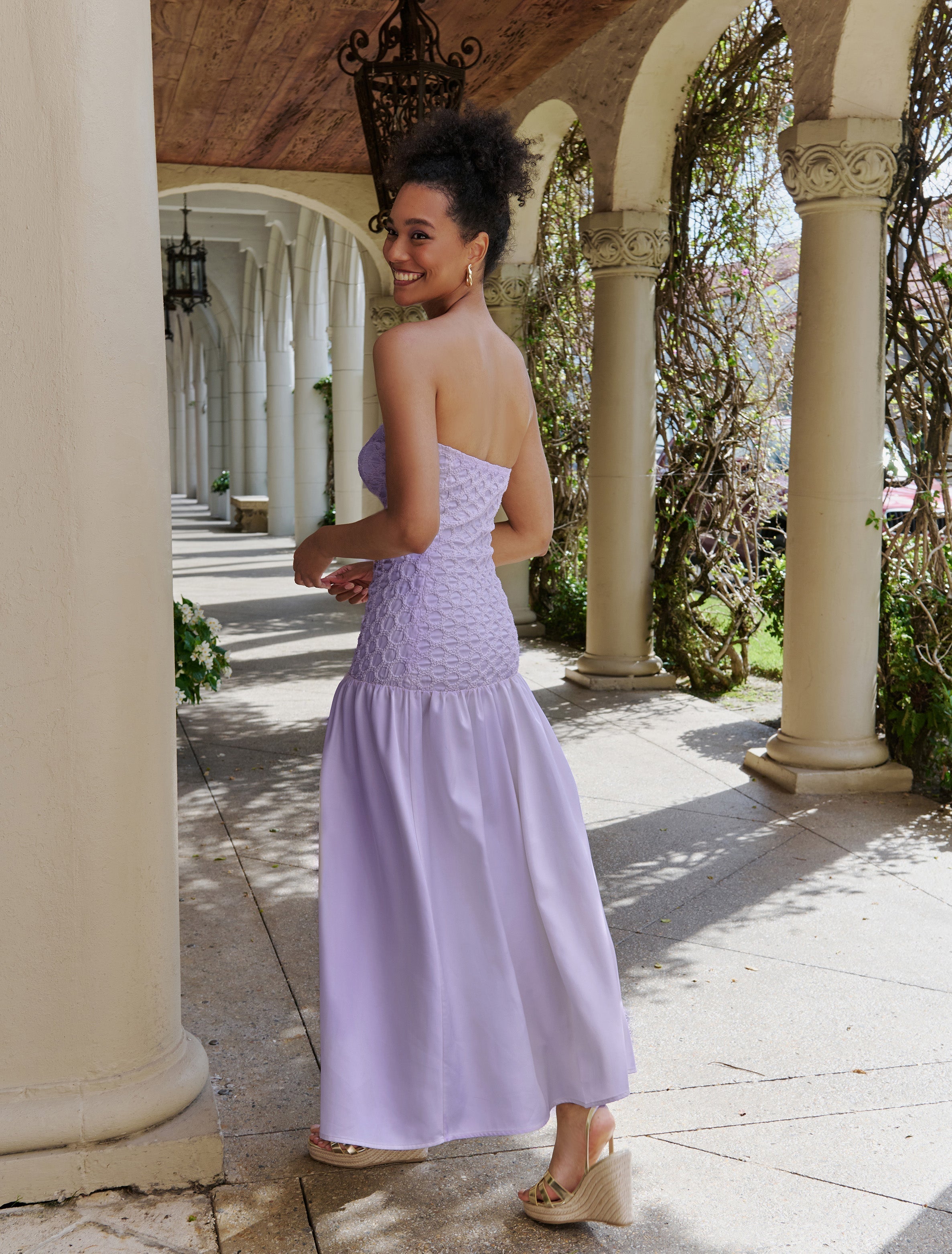 Lilac Strapless Smocked Parlour Dress - Arianne Elmy