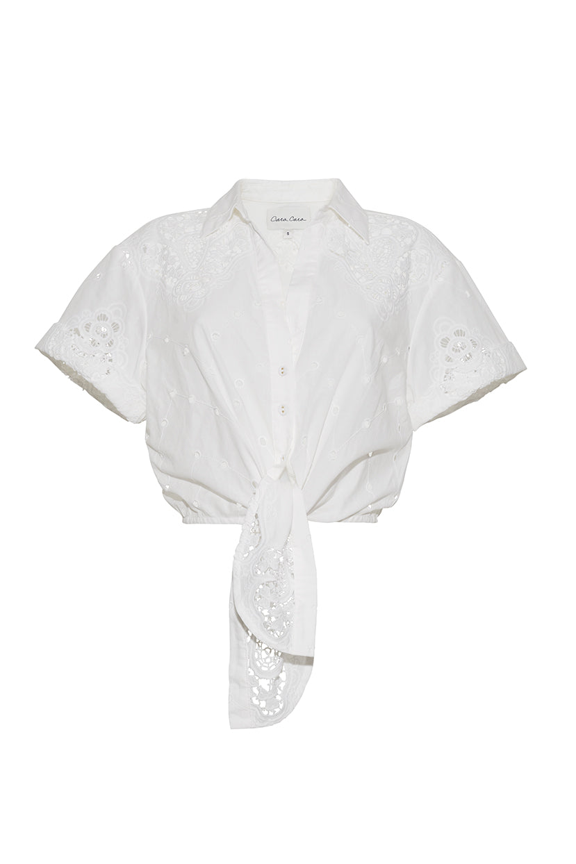 Asbury Top in White Embroidered Eyelet