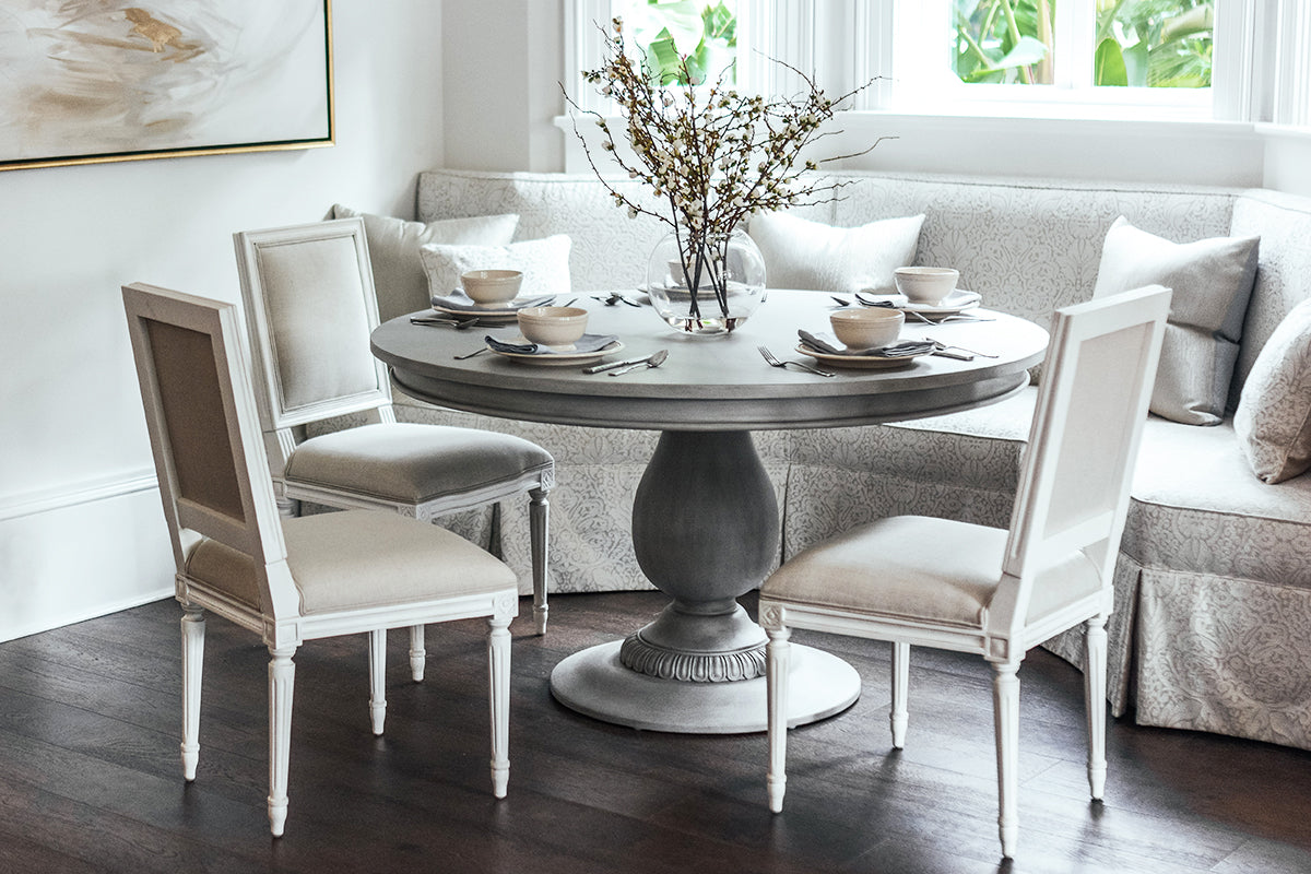 Charlotte Pedestal Table in Aged French Grey