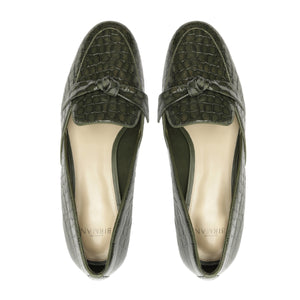 Clarita Belgian Crocco Loafer in Sage Leaf