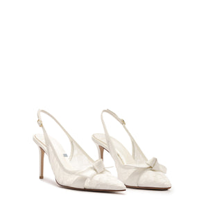 Clarita Classic Slingback 85 in Pizzo Off White/Ivory