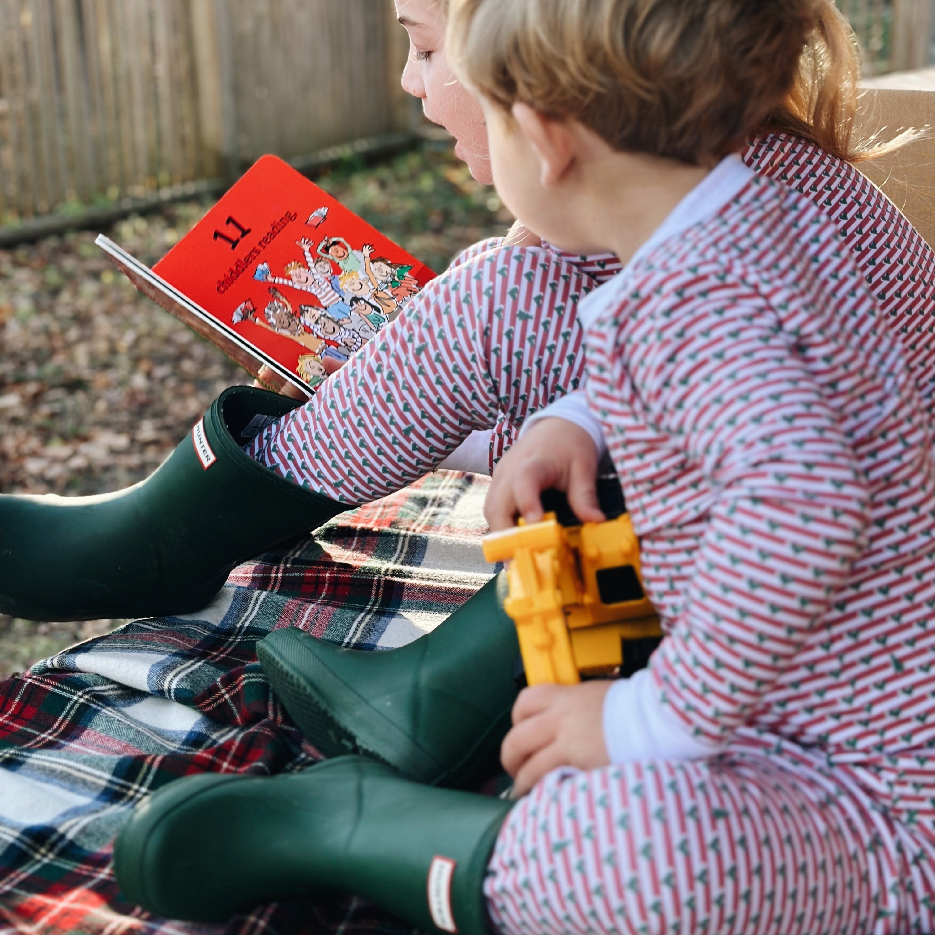 Christmas Tree Stripe Two-Piece Kids Henley Pajamas