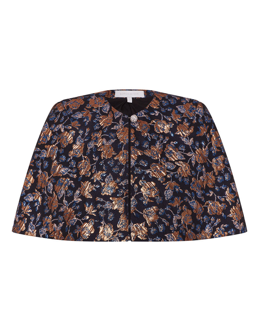 Merryn Floral Jacquard Cape in Navy/Gold